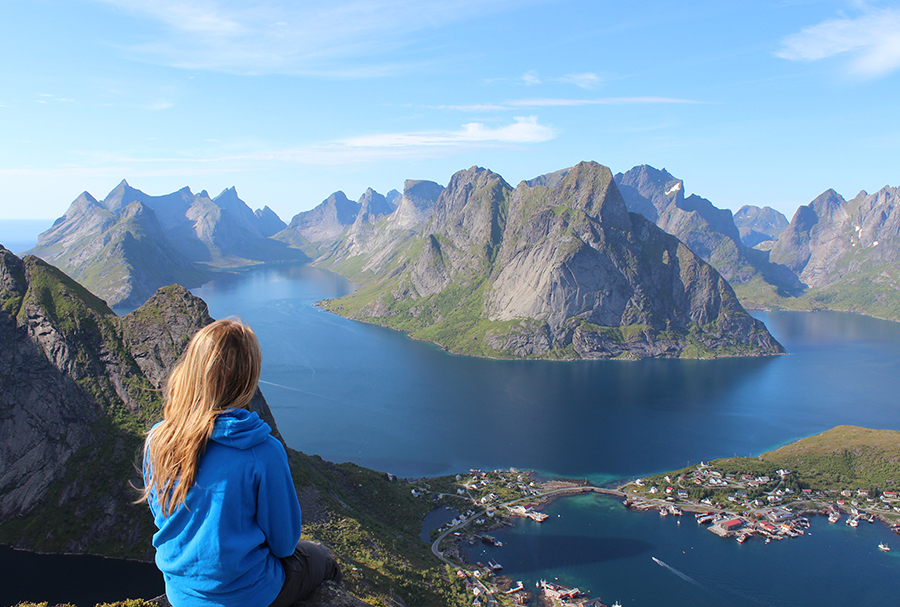 person looking at mountains